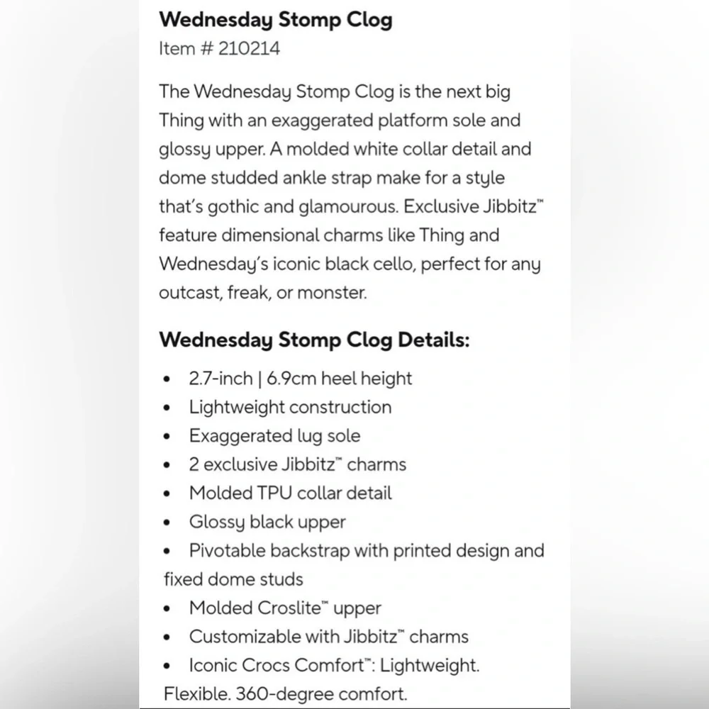 New Crocs x Wednesday Addams Family Stomp Clog Women’s - Womens 6 / Mens 4 - Picture 7 of 13